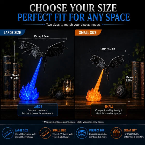 🔥 HOT SALE 🐉| 3D Fire-Breathing Dragon LED Display – Fantasy Bookshelf Decor with Glowing Flame