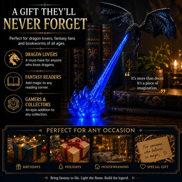 🔥 HOT SALE 🐉| 3D Fire-Breathing Dragon LED Display – Fantasy Bookshelf Decor with Glowing Flame