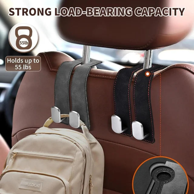 Leather Car Seat Back Hidden Hook - Double Hook Design for Hanging Purses, Bags & More in Style