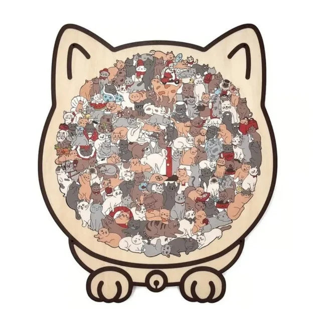 135-Piece Morandi-Colored Cat Shaped Wooden Jigsaw Puzzle