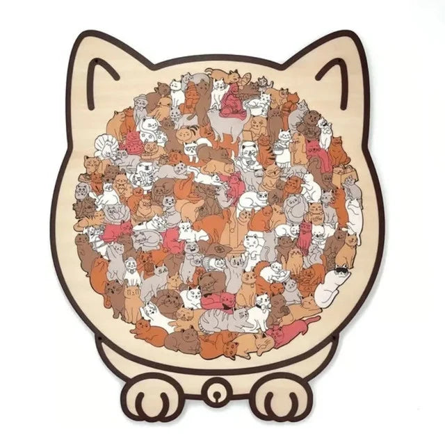 135-Piece Morandi-Colored Cat Shaped Wooden Jigsaw Puzzle