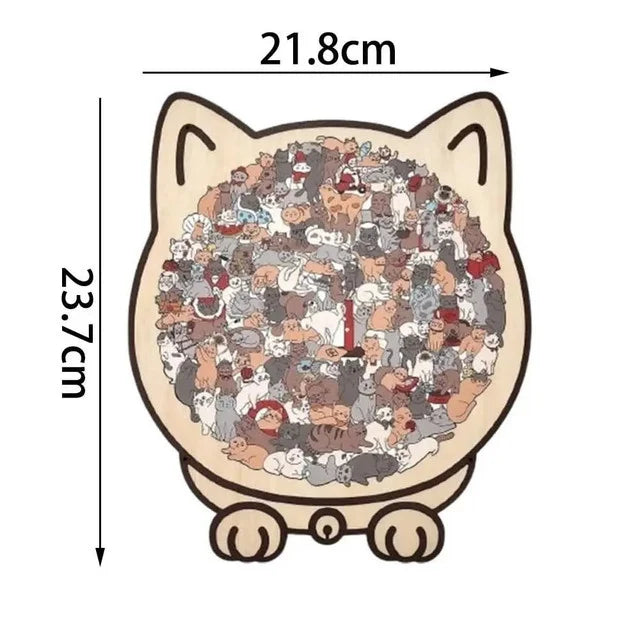 135-Piece Morandi-Colored Cat Shaped Wooden Jigsaw Puzzle