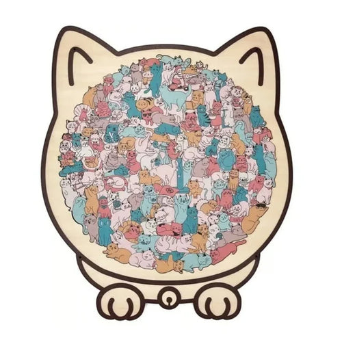 135-Piece Morandi-Colored Cat Shaped Wooden Jigsaw Puzzle