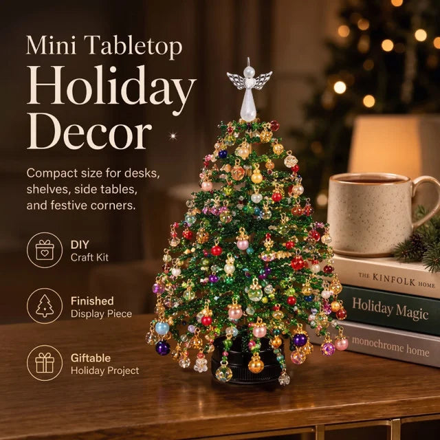 🔥DIY Beaded Christmas Tree Kit – Mini Crystal Bead Craft Set with Angel Topper & Accessories