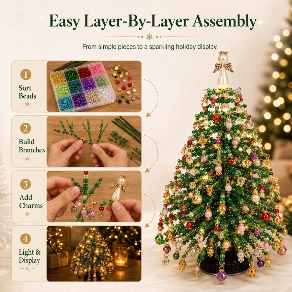 🔥DIY Beaded Christmas Tree Kit – Mini Crystal Bead Craft Set with Angel Topper & Accessories