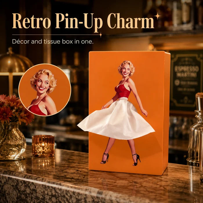Vintage Pin-Up Girl Tissue Box – Funny Interactive Retro Decor for Home & Bar
