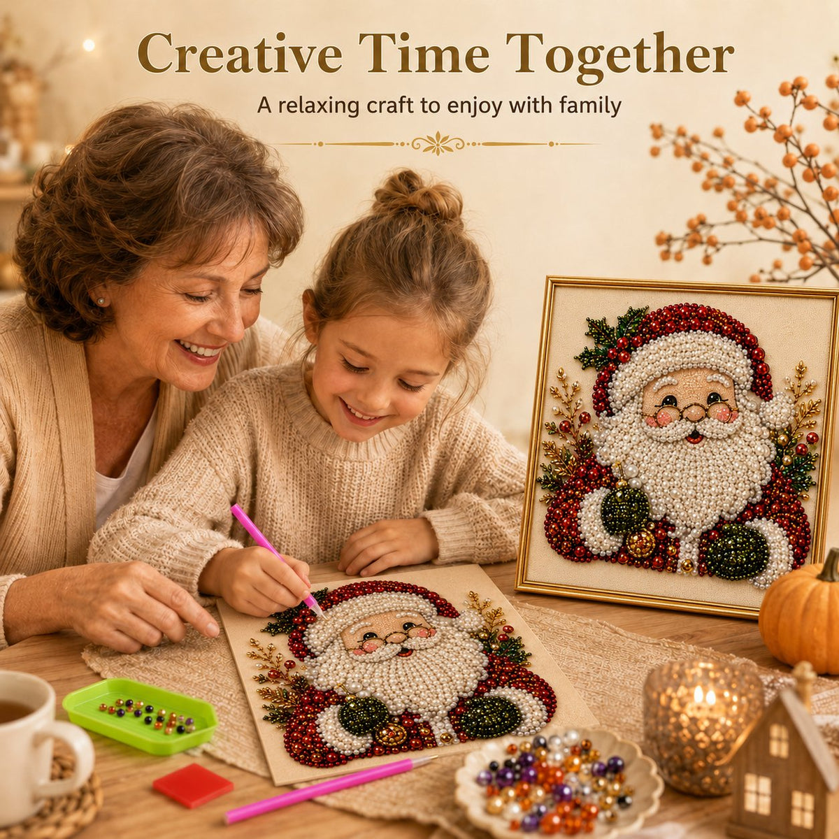 DIY Christmas Pearl Diamond Painting Art Kit With Frame