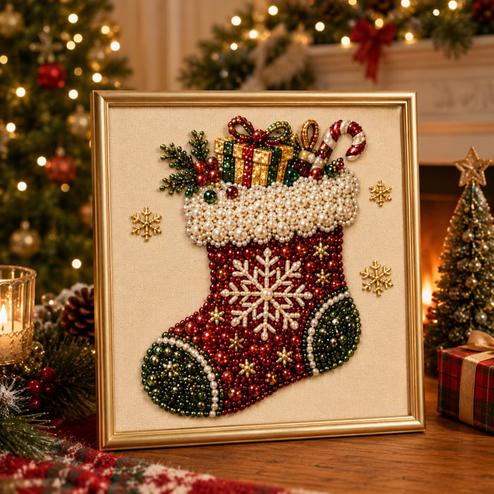 DIY Christmas Pearl Diamond Painting Art Kit With Frame